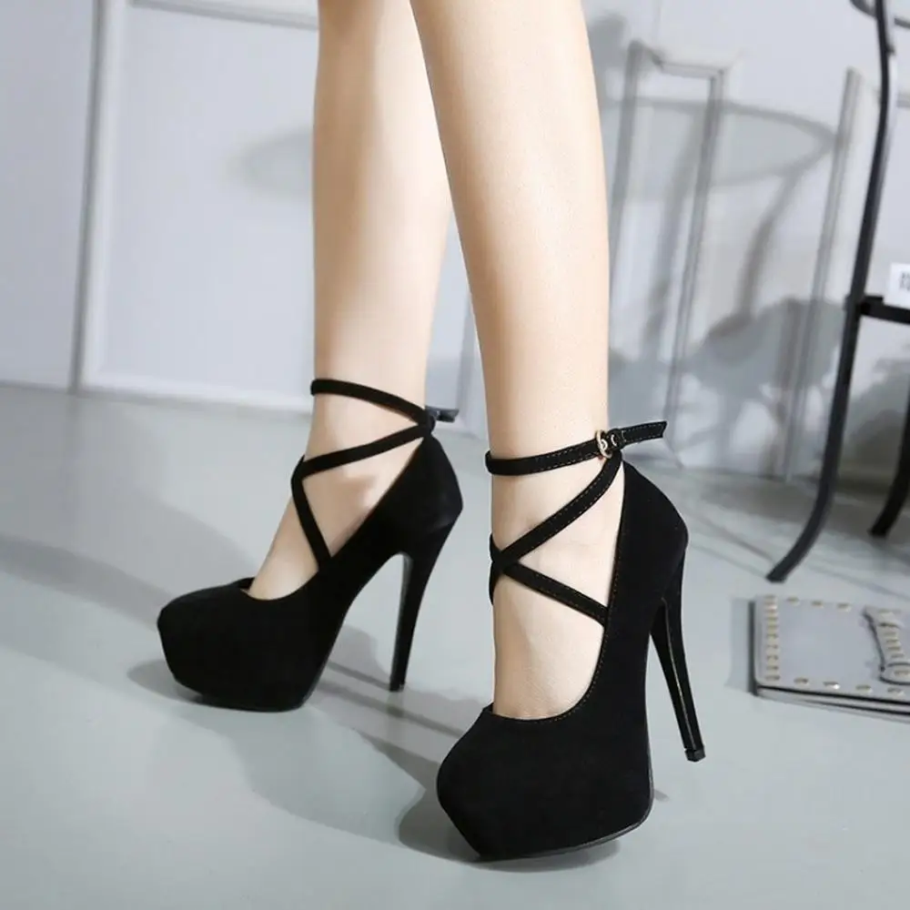 Women Pumps Sexy Cross Strap Stripper Pole Dance High Heels 14cm Shallow Round Toe Platform Stiletto Elegant Party Wedding Shoes - Image 5