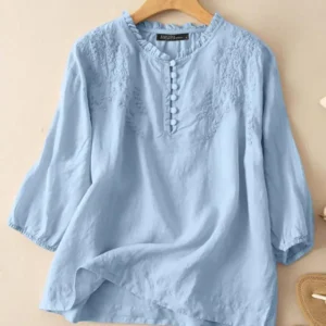 ZANZEA Women’s Vintage Embroidered 3/4 Sleeve Blouse – Elegant Casual Cotton Top