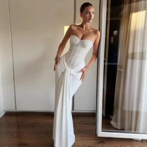 Women's Luxury White Velvet Gown Elegant Sequin Embellished Long One-Piece Evening Dress Royal Cocktail Birthday Formal Party Maxi Gown