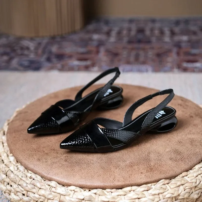 Women Sandals Luxury Designer Slingback Shoes Woman Pointed Toe Heels Golden Silver Red Pumps Block Heel Sandalias Femininas - Image 4