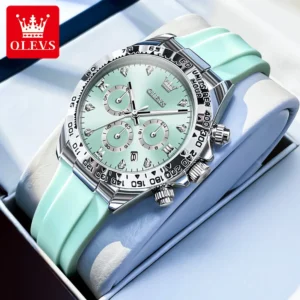 OLEVS Top Luxury Elegant Watch for Women Waterproof Luminous Ladies Watch Light Blue Silicone Strap Quartz Women's Watches Reloj