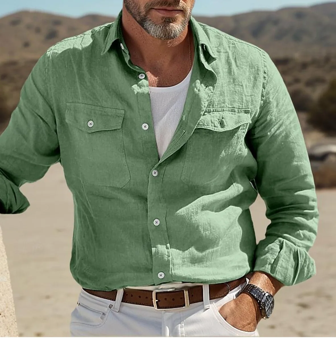 Gentleman Casual Button Down Denim-Look Lightweight Summer Shirt for Men - Image 2
