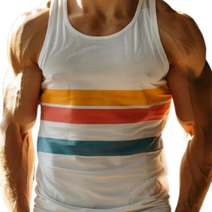 Retro Stripe Graphic Tank Tops For Men Fashion Casual Summer Sleeveless 3D Printed Vest Loose Crew Neck Quick Dry Sports Tees