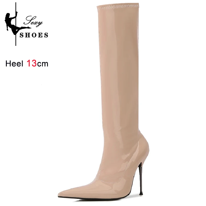 Voesnees Sexy 13cm High Heel Boots – Pointed Toe Platform Knee-High Stilettos for Women (Plus Size) - Image 15