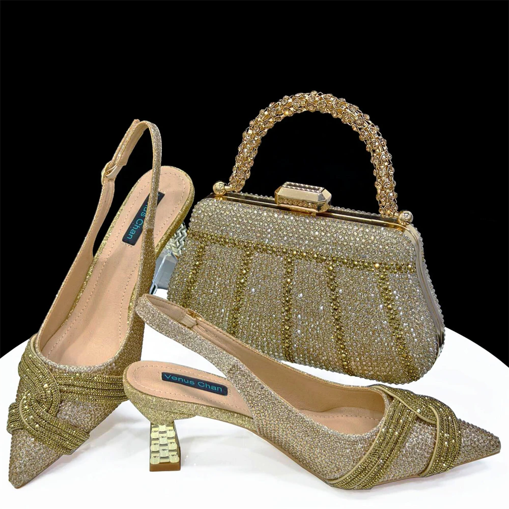 Italian Design Champagne Rhinestone Heel & Handbag Set – Elegant Nigerian Wedding & Party Shoe and Bag Ensemble - Image 19