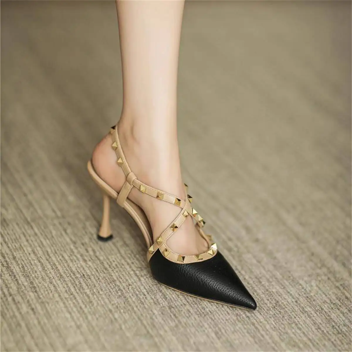 Designer Women’s Ankle Strap Stiletto Sandals – Elegant Rivet Pointed-Toe Sexy High Heels for Parties & Summer Events - Image 2