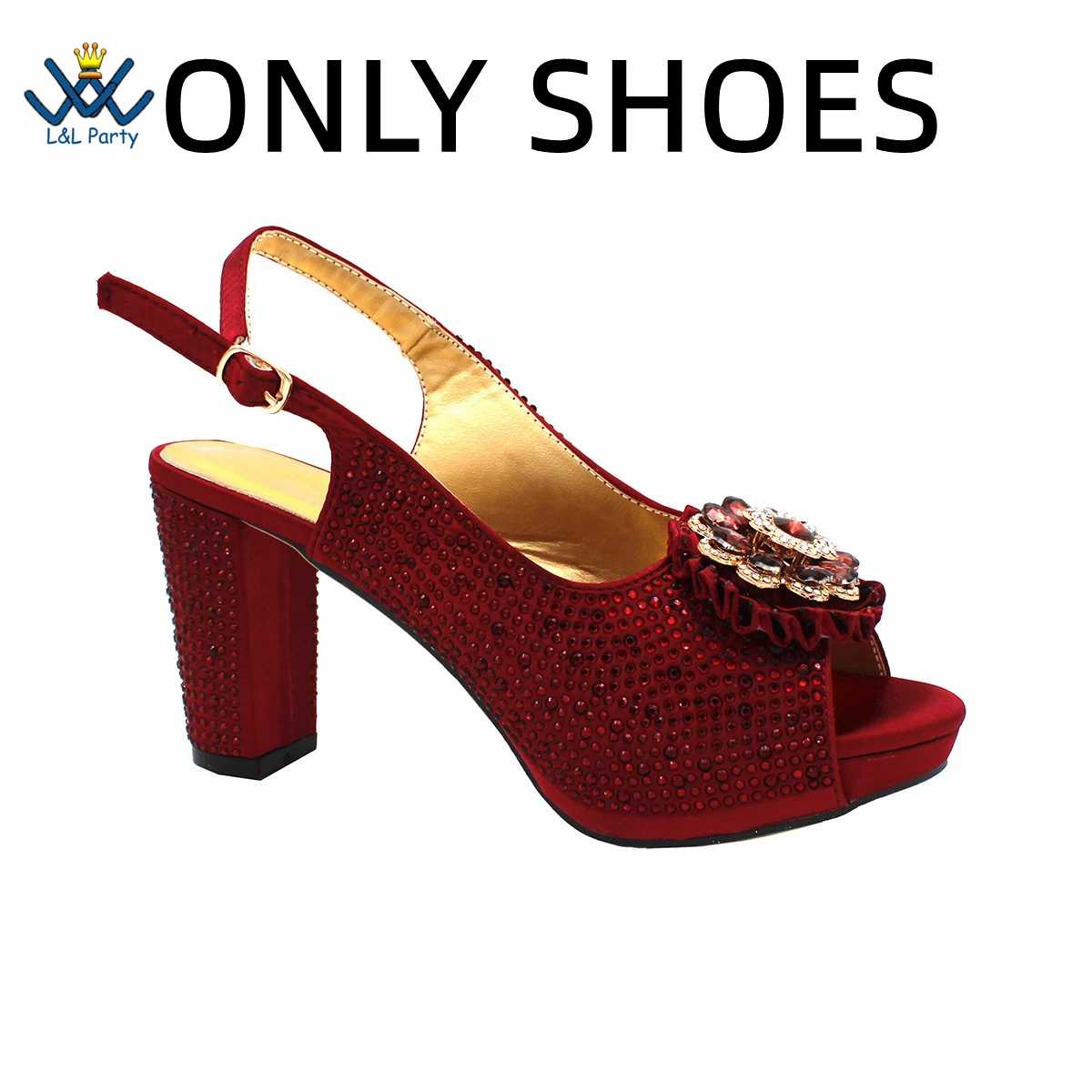 Elegant Magenta Crystal Party Sandals – Luxury African-Style Women’s Matching Shoe and Bag Set - Image 8