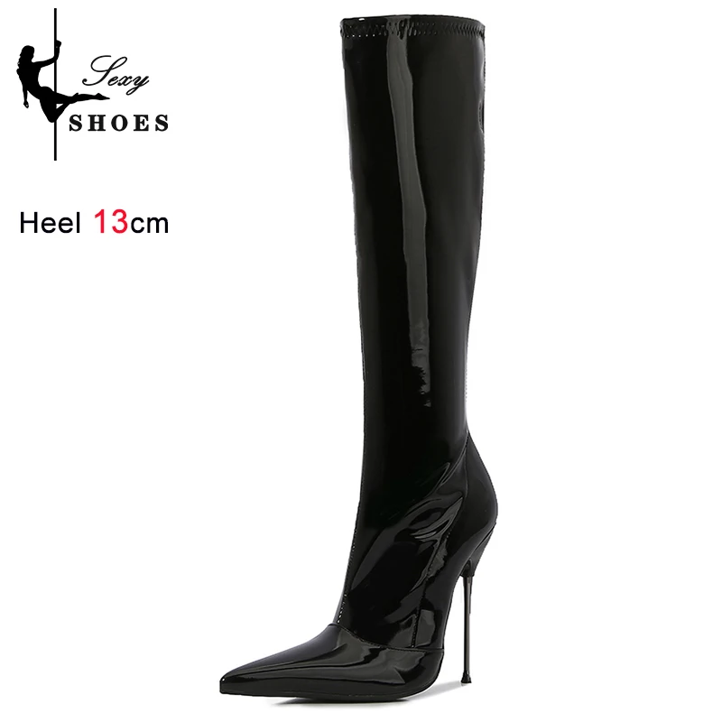 Voesnees Sexy 13cm High Heel Boots – Pointed Toe Platform Knee-High Stilettos for Women (Plus Size)