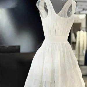 French Style Sleeveless Vest Dress – Exquisite Lace Stitching Mini Dress for Women