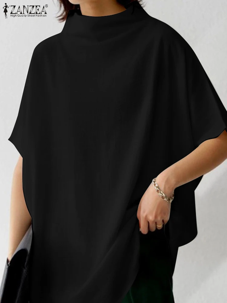 Women's Solid Cotton Turtleneck Blouse – Casual Short-Sleeve Oversized Summer Top - Image 7