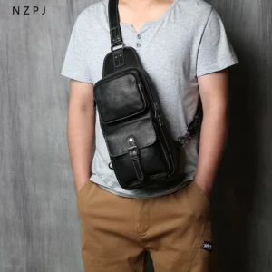 NZPJ Large Capacity Leather Shoulder Bag – Trendy Men’s Handcrafted Crossbody Chest Pack