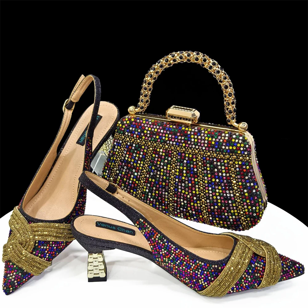 Italian Design Champagne Rhinestone Heel & Handbag Set – Elegant Nigerian Wedding & Party Shoe and Bag Ensemble - Image 18