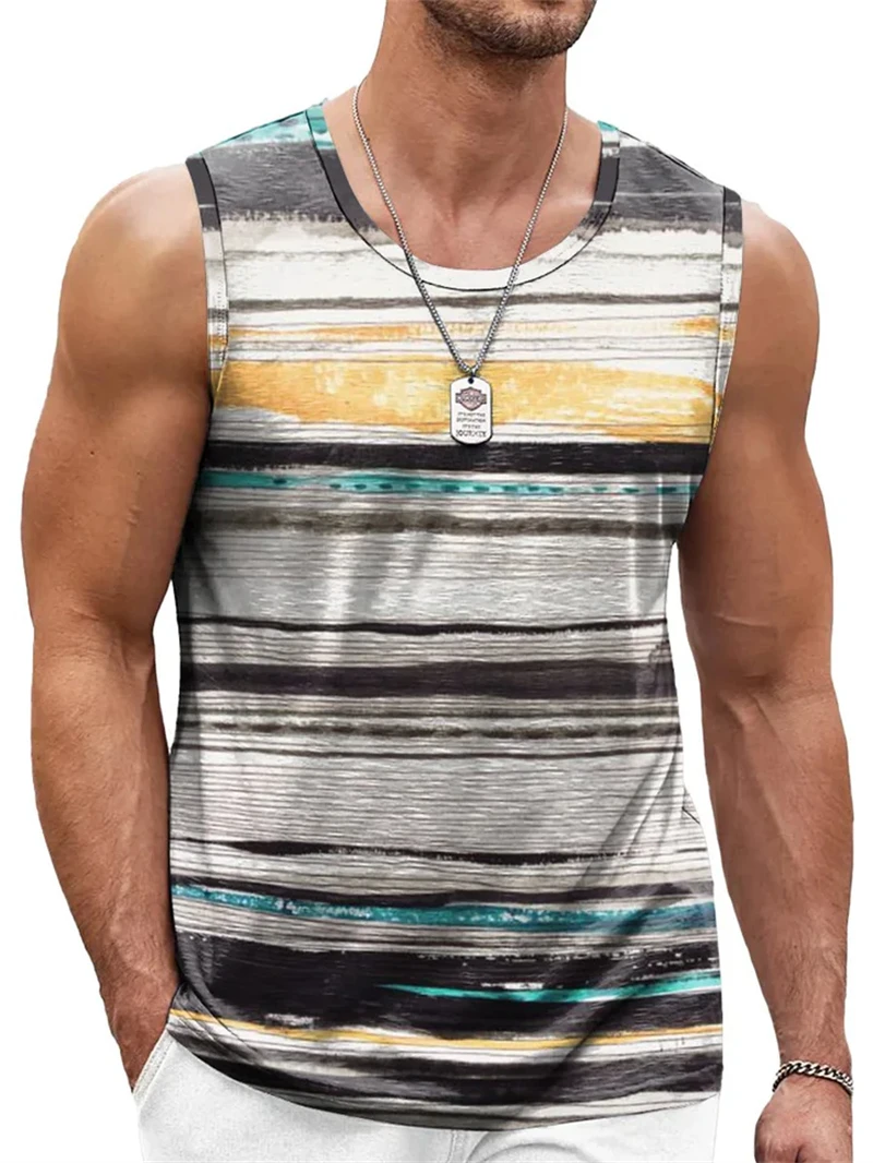 Retro Stripe Graphic Tank Tops For Men Fashion Casual Summer Sleeveless 3D Printed Vest Loose Crew Neck Quick Dry Sports Tees - Image 15