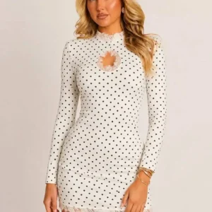 Mozision Women’s Polka Dot Mini Dress – Sexy Lace Trim Bodycon Club Dress