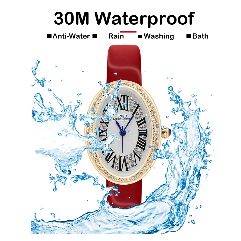 Luxury Brand Woman Watch Red Leather 2024 Fashion Oval Waterproof Female Hand Clock Business Elegant Ladies Steel Watches Golden - Image 3