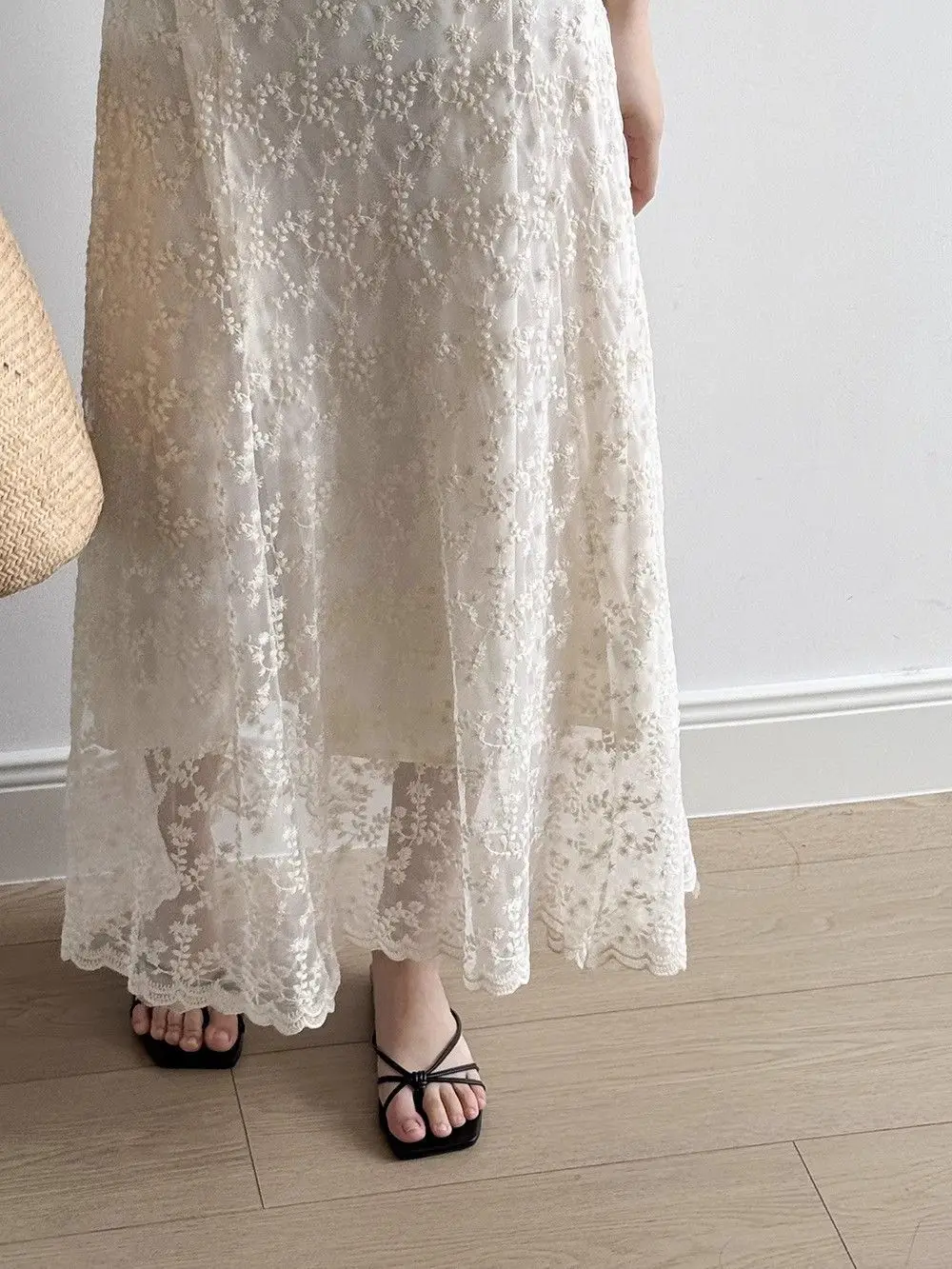 The Juliette Lace Sling Gown – Elegant White Embroidered Maxi Dress - Image 4