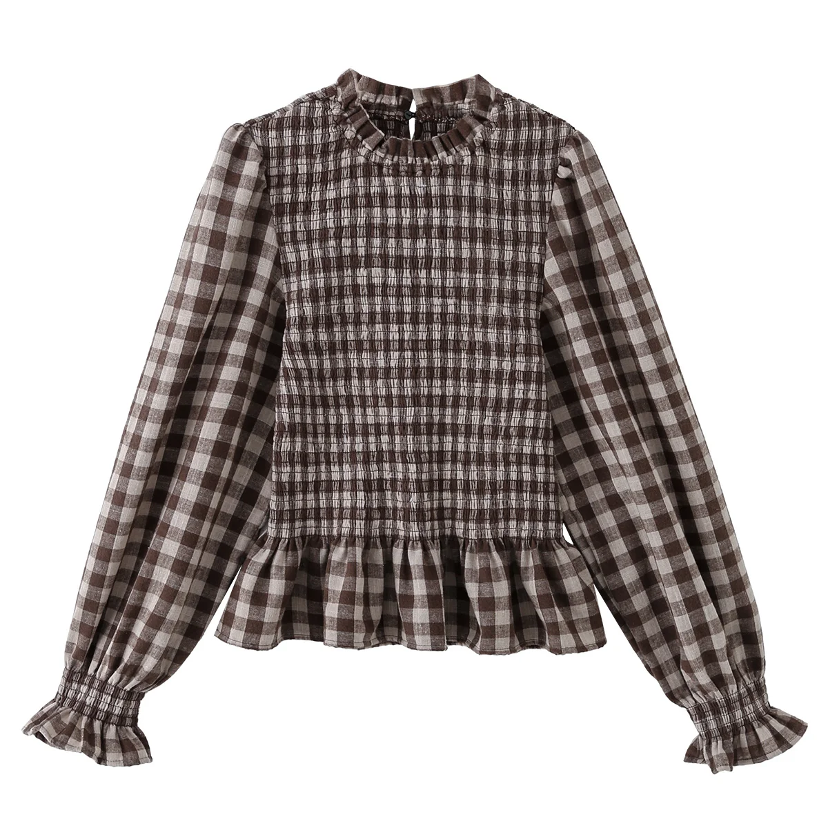 CharmChant Women's Plaid Stretchy Cotton Puff Sleeves Peplum Hem Blouse Spring 2026 Chic Modern Long Sleeve Shirt Tops for Woman - Image 8