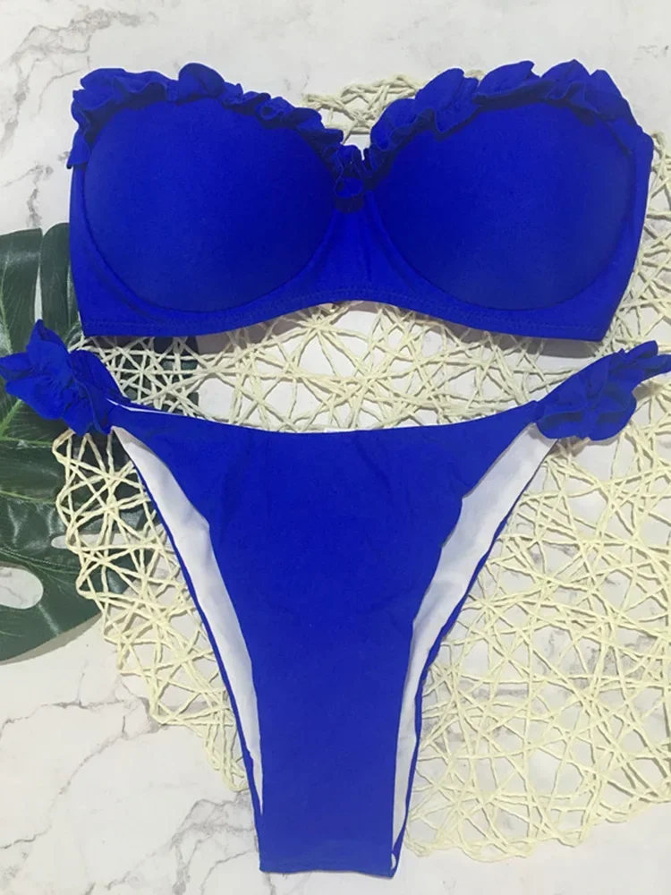 Sexy Frilled Bra Cup Bikini Set – Ruffled Bandeau Push Up Two-Piece Swimwear - Image 7