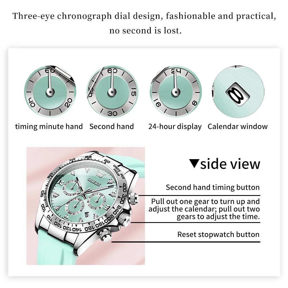 OLEVS Top Luxury Elegant Watch for Women Waterproof Luminous Ladies Watch Light Blue Silicone Strap Quartz Women's Watches Reloj - Image 6