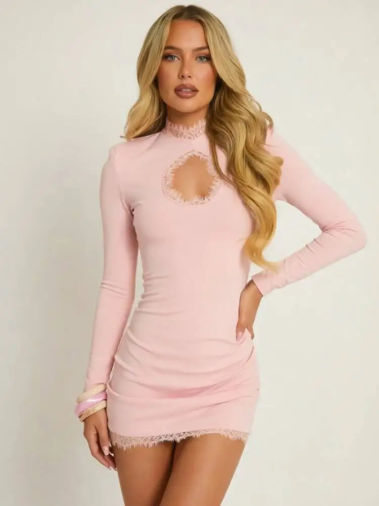 Mozision Women’s Polka Dot Mini Dress – Sexy Lace Trim Bodycon Club Dress - Image 5