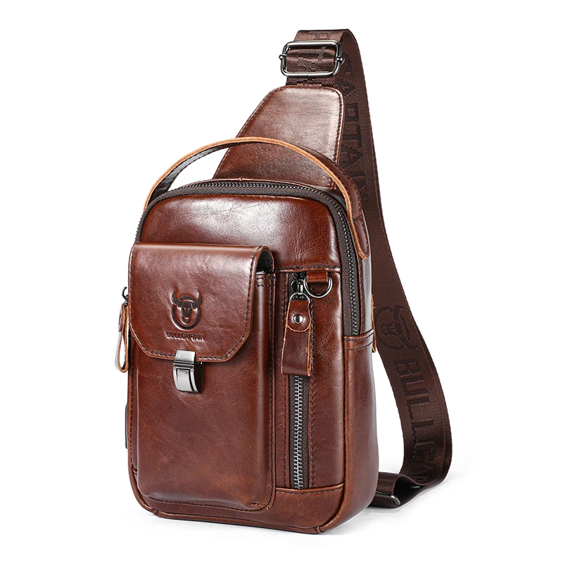 BULLCAPTAIN Genuine Leather Chest Bag – Multifunctional 7.9" Tablet Crossbody for Men - Image 7