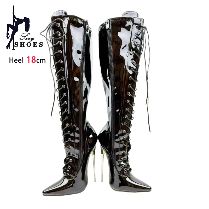 18cm Platform Ankle Boots – Voesnees Patent Leather Pole Dance Heels