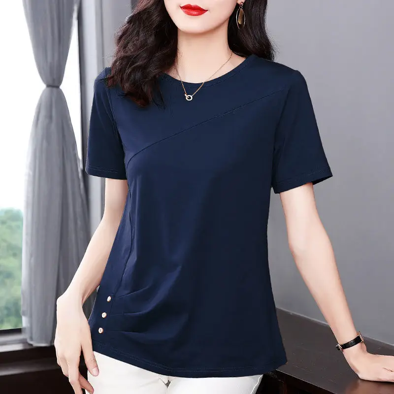 5XL Women Summer Spring cotton Blouses Shirts Lady Fashion Casual Short Sleeve O-Neck Solid Color T-shirt Blusas Tops MM2069 - Image 8
