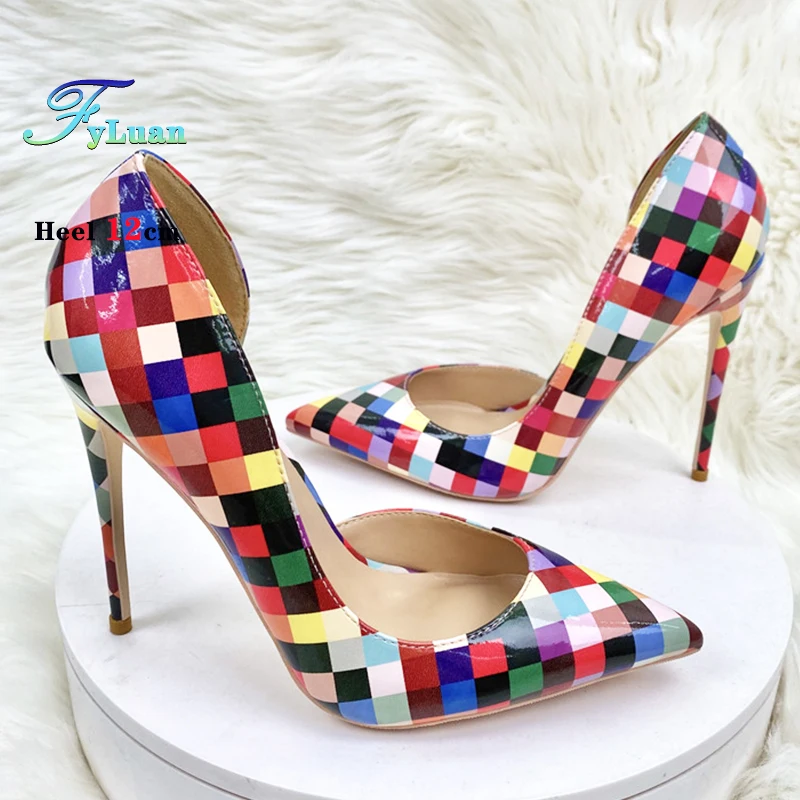 Women's Checkered Stiletto Pumps – 8-12cm Pointed Toe Party & High Heels - Image 6