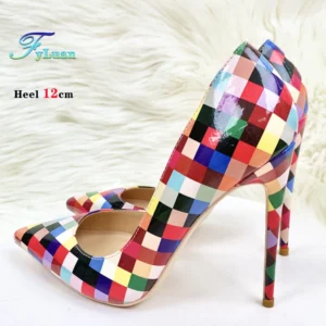Women's Checkered Stiletto Pumps – 8-12cm Pointed Toe Party & High Heels