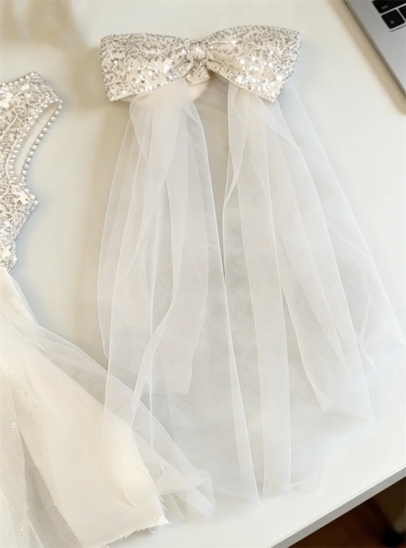 Kids Girls Summer Sequined Princess Gown Mesh Tulle Puff Sleeve Dress Elegant Birthday Party Pageant Vestidos Casual Holiday Clothes Age 2-10 Years - Image 6