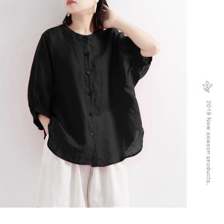 Women’s Plus-Size Solid Color Cotton-Linen Blouse – Comfortable Loose-Fit Office Top - Image 5
