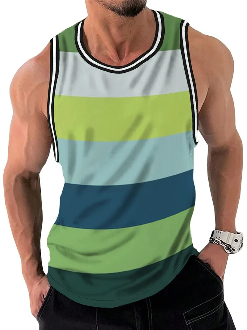 Retro Stripe Graphic Tank Tops For Men Fashion Casual Summer Sleeveless 3D Printed Vest Loose Crew Neck Quick Dry Sports Tees - Image 13