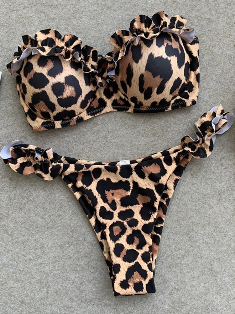 Sexy Frilled Bra Cup Bikini Set – Ruffled Bandeau Push Up Two-Piece Swimwear - Image 10