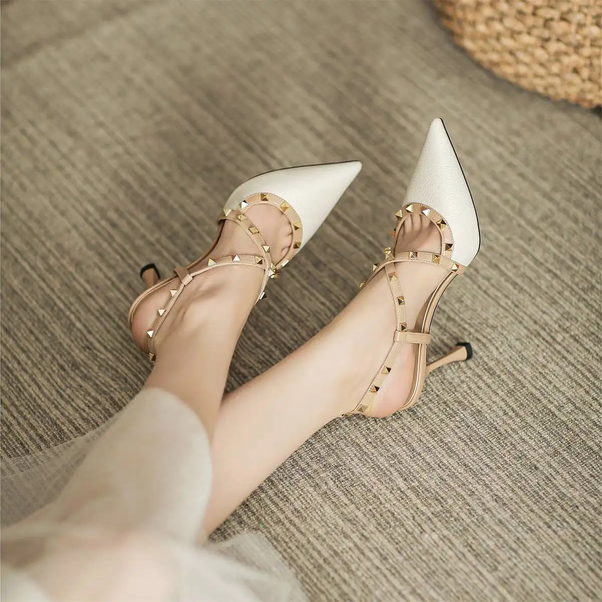 Designer Women’s Ankle Strap Stiletto Sandals – Elegant Rivet Pointed-Toe Sexy High Heels for Parties & Summer Events - Image 4