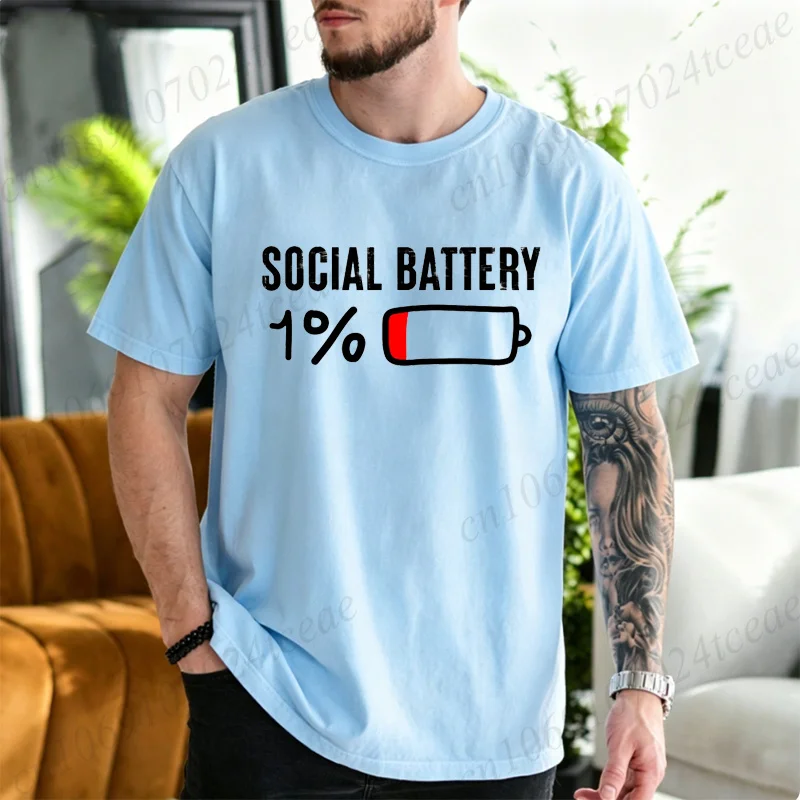 Social Battery 1% Graphic T-Shirt | Trendy Unisex Summer - Image 3