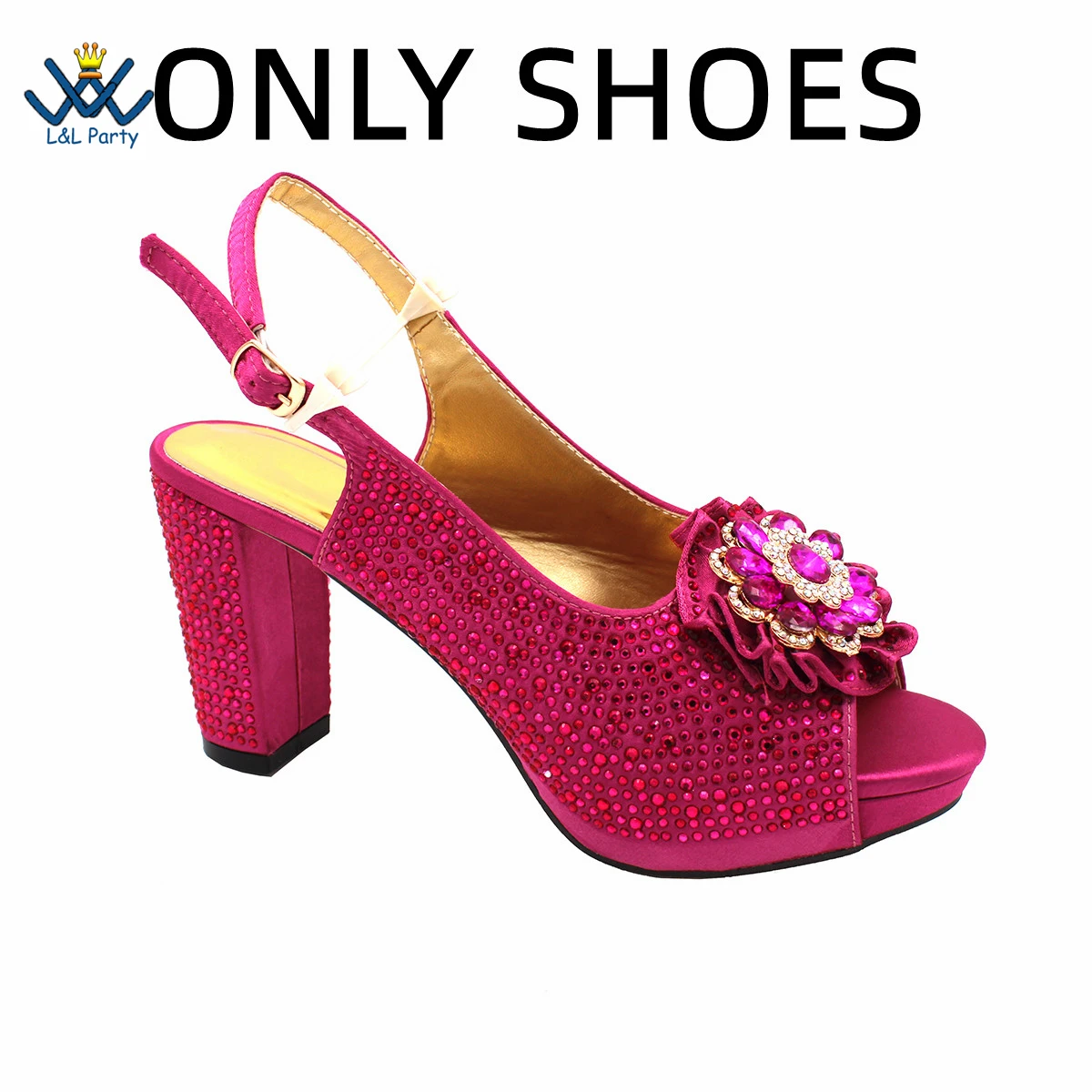 Elegant Magenta Crystal Party Sandals – Luxury African-Style Women’s Matching Shoe and Bag Set - Image 11