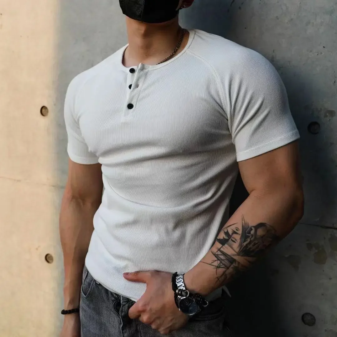 Men's Premium Slim-Fit Muscle Tee – Plain White Short Sleeve Gym Shirt