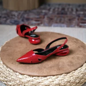Women Sandals Luxury Designer Slingback Shoes Woman Pointed Toe Heels Golden Silver Red Pumps Block Heel Sandalias Femininas