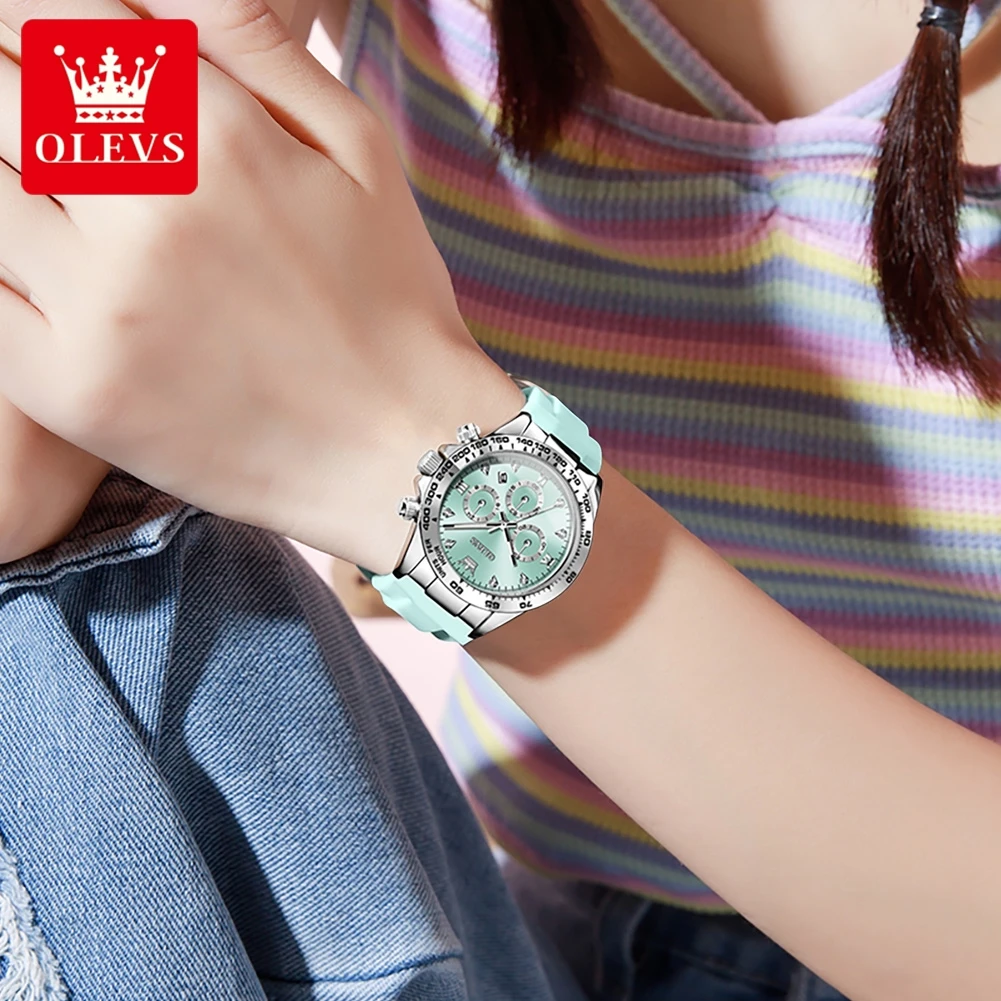 OLEVS Top Luxury Elegant Watch for Women Waterproof Luminous Ladies Watch Light Blue Silicone Strap Quartz Women's Watches Reloj - Image 2