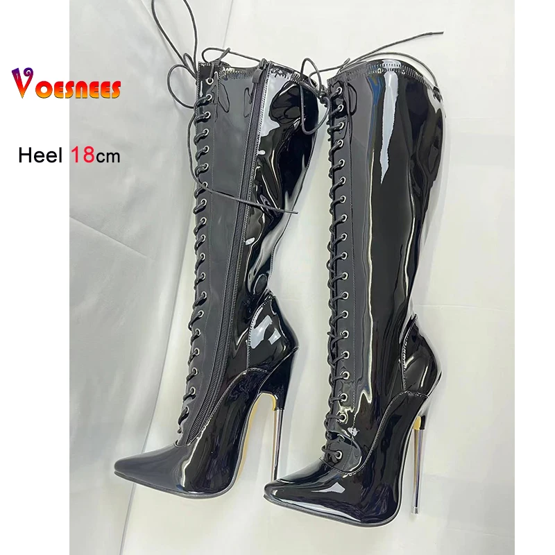 18cm Platform Ankle Boots – Voesnees Patent Leather Pole Dance Heels - Image 2