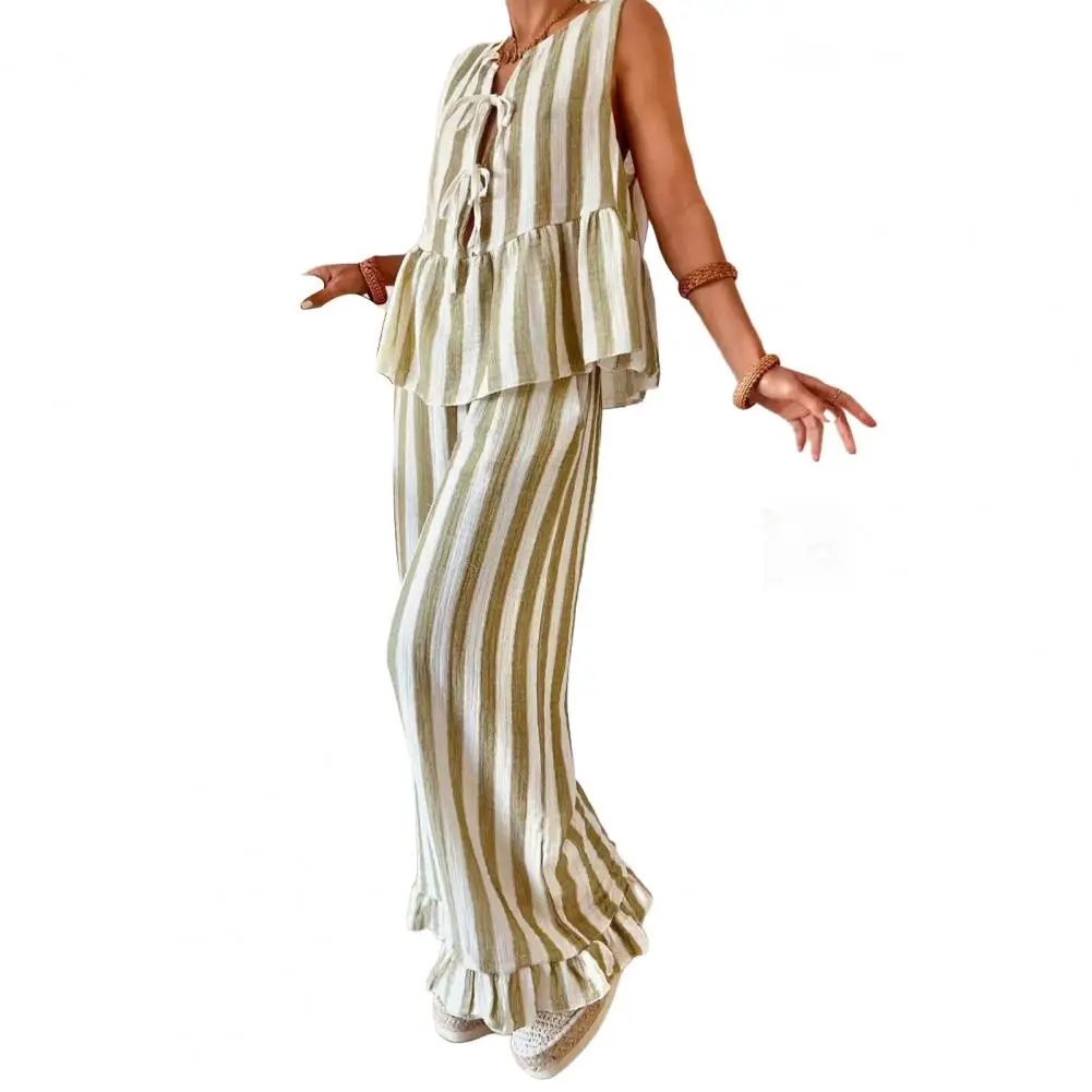 Women's Striped Tank Top & Wide Leg Pants Set | Sexy Summer Beach Lounge Matching Outfit - Image 5