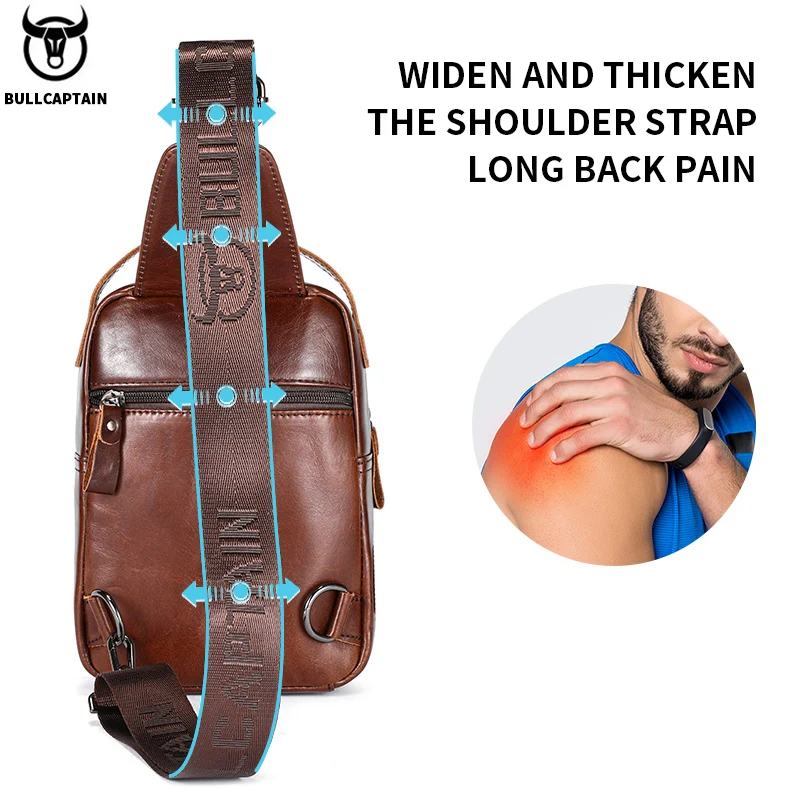 BULLCAPTAIN Genuine Leather Chest Bag – Multifunctional 7.9" Tablet Crossbody for Men - Image 2