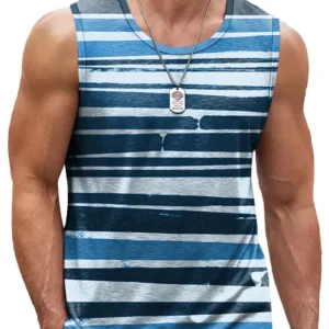 Simple Stripe 3D Printed Tank Top – Men’s Casual Oversized Sleeveless Sports Vest