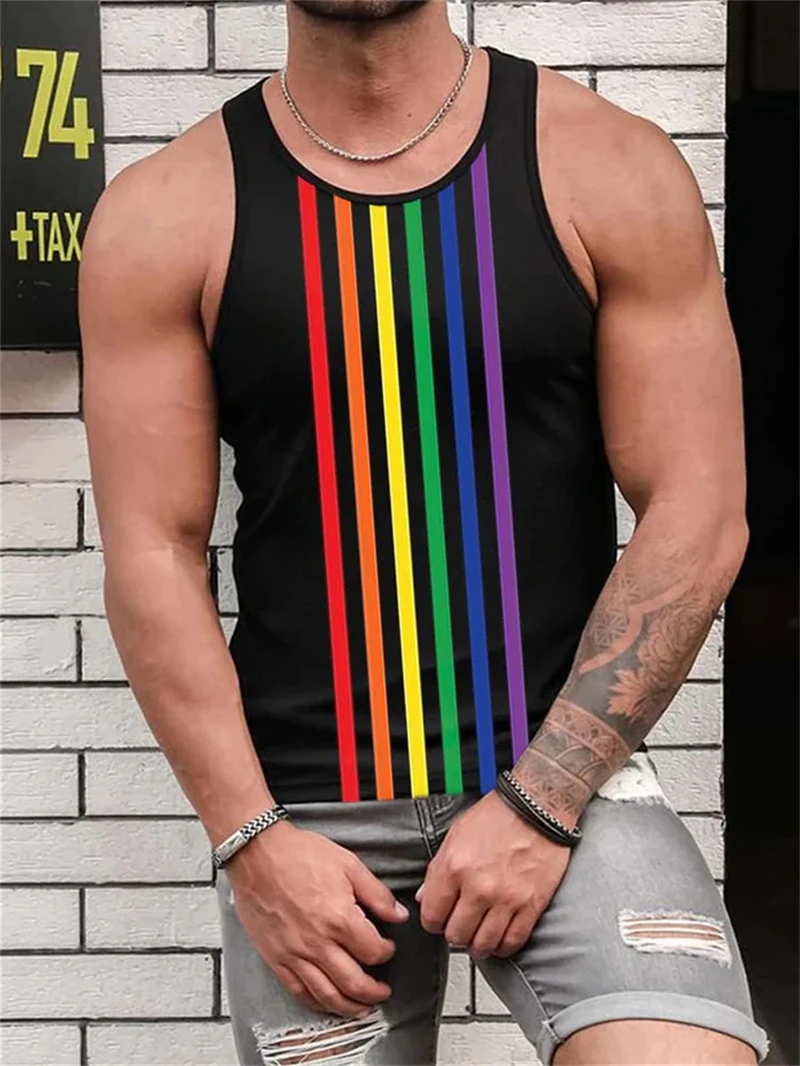 Retro Stripe Graphic Tank Tops For Men Fashion Casual Summer Sleeveless 3D Printed Vest Loose Crew Neck Quick Dry Sports Tees - Image 7