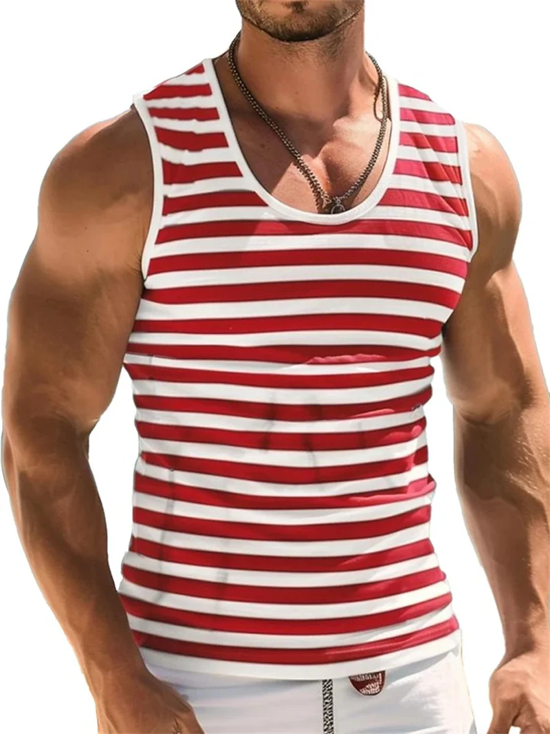 Retro Stripe Graphic Tank Tops for Men Fashion Casual Summer Sleeveless 3D Printed Vest Loose Quick Dry Sports Bodybuilding Tees - Image 10