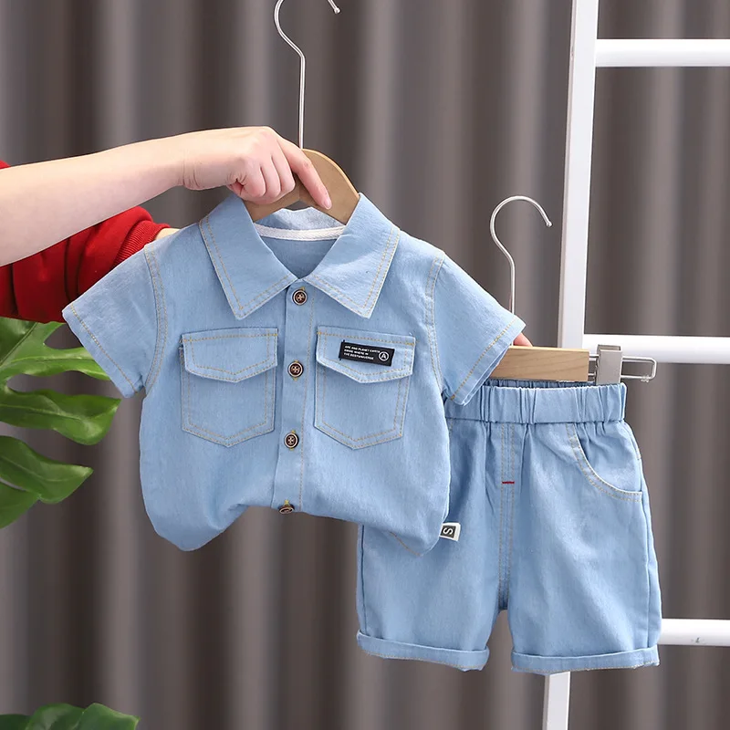 Summer Baby Boys Denim Clothes Suit Children Outfits Fashion Solid Shirt Shorts 2Pcs/Sets Toddler Casual Costume Kids Tracksuits - Image 3