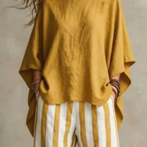 Plus-Size Solid Color Short-Sleeve Top and Pants Lounge Set