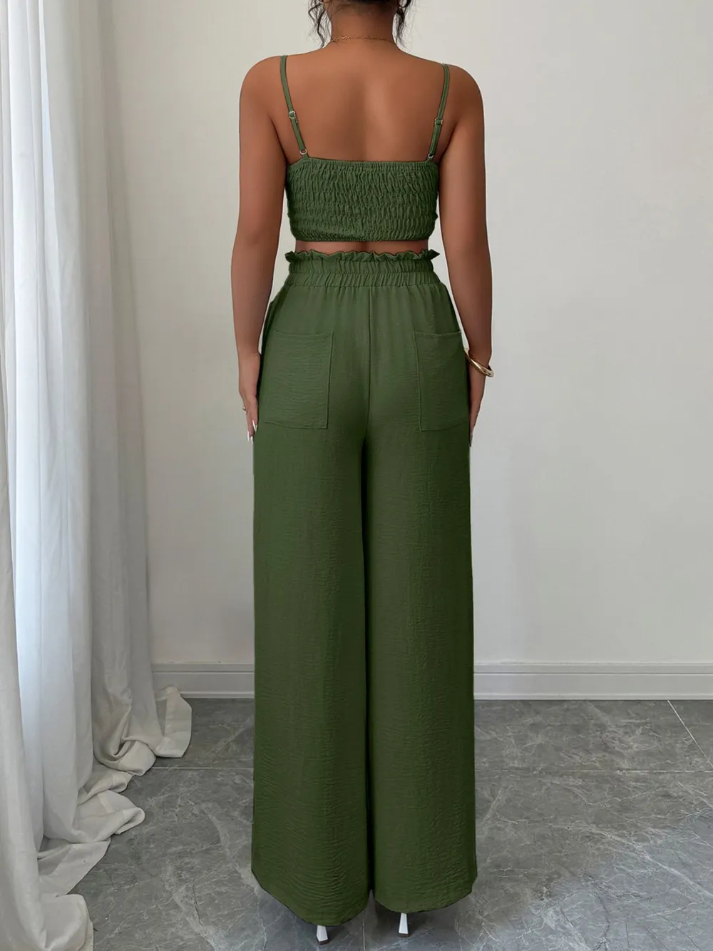 V-Neck Cami and Wide Leg Pants Set - Image 2