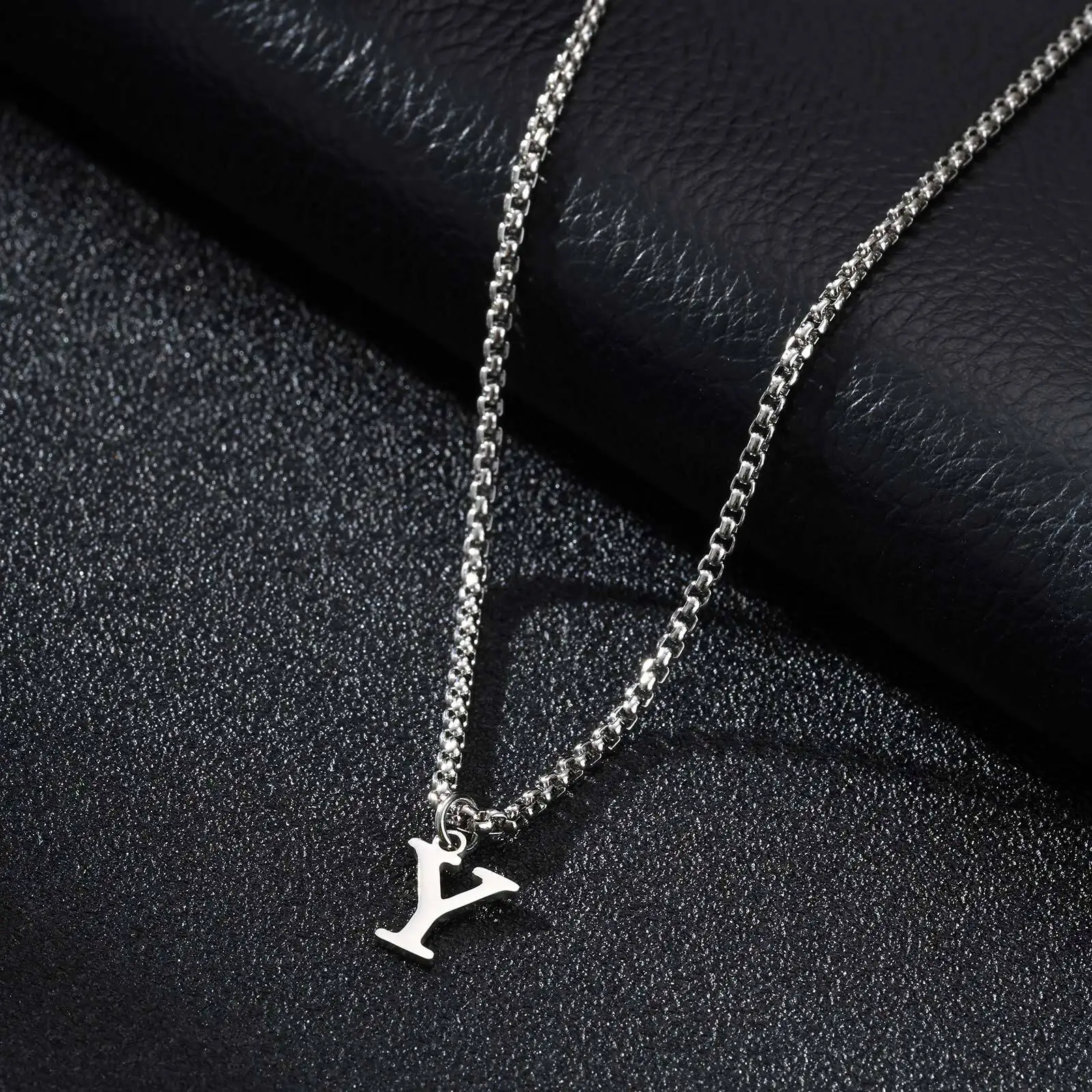 2025 Trendy Minimalist Steel Gray Stainless Steel Letter Pendant Necklace – Men's Multi-Style Fashion Jewelry - Image 31