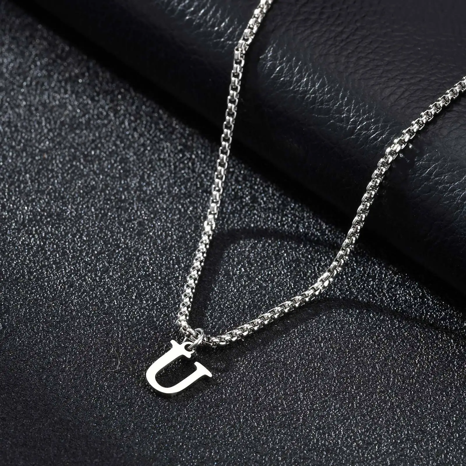 2025 Trendy Minimalist Steel Gray Stainless Steel Letter Pendant Necklace – Men's Multi-Style Fashion Jewelry - Image 27